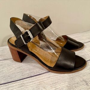 Franco Sarto Black Leather Block Heel Sandals Size 11